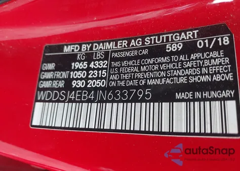 2018 Mercedes-Benz Cla 250 из США, поврежденный, VIN WDDSJ4EB4JN633795